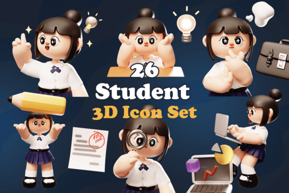 3D Cute Student & Back to School Graphics
