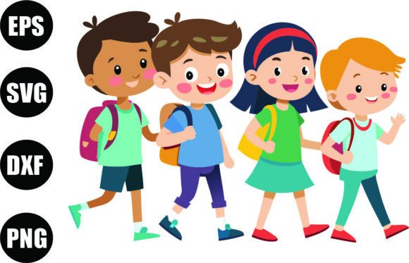 5 Character Kids Back to School Vector: Graphics & Illustrations for Real Crafting
