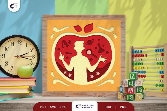 Apple Teacher 3D Shadow Box SVG for School Branding