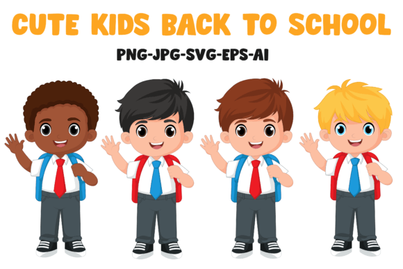 Back to School Kids Cartoon Clipart: Graphics & Illustrations