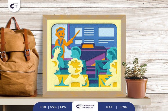 Classroom 3D Shadow Box Paper Cut: Kids 3D SVG