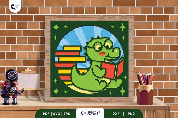 Crocodile Back to School 3D Shadow Box