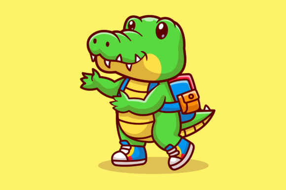 Cute Crocodile Back to School Cartoon Graphics & Illustrations