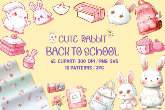 Cute Rabbit Back to School Clipart: Graphics & Illustrations for Local Brands