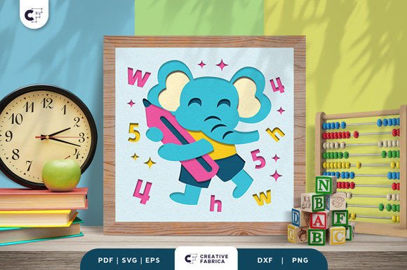 Elephant Back to School 3D Shadow Box