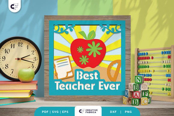 Floral Teacher 3D Light Box SVG