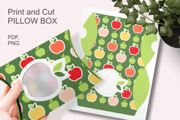 Green Pillow Window Gift Box with Apples: 3D SVG Gift Boxes