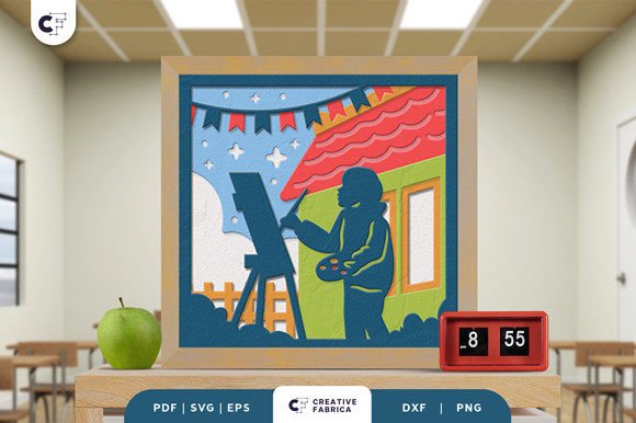 Kids Drawing 3D SVG Shadow Box Paper Cut