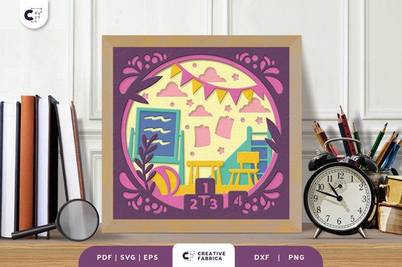 Kindergarten 3D Shadow Box Papercut: Kids-Friendly 3D SVG