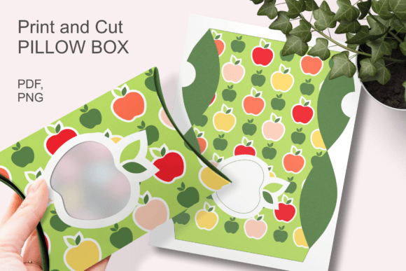 Light Green Pillow Gift Box with Apples: 3D SVG Gift Boxes