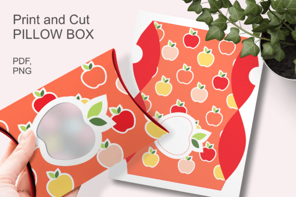 Orange Pillow Window Box with Apples: 3D SVG Gift Boxes