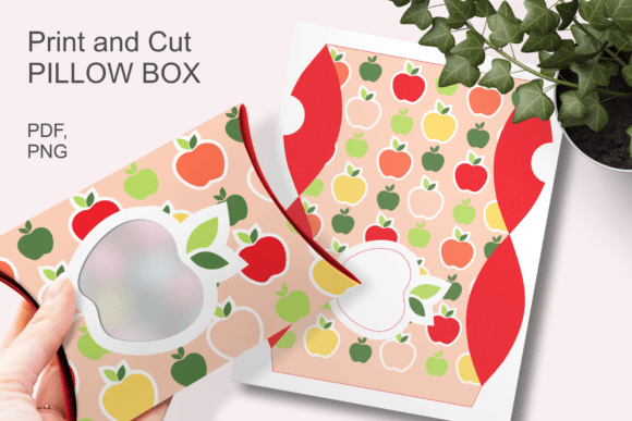Peach-Pink Pillow Window Box with Apples: 3D SVG Gift Boxes