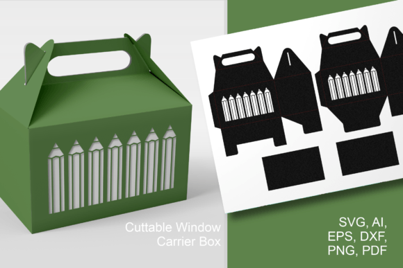 Pencils Window Var 3 Gable Box Template: 3D SVG Gift Boxes