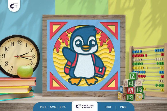 Penguin Goes to School 3D SVG for School Branding