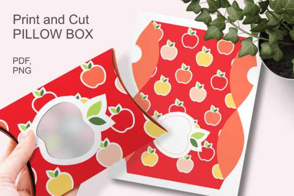Red Pillow Box with Apples Print N Cut: 3D SVG Gift Boxes