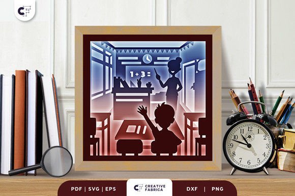 Students Learning Math 3D Shadow Box: Kids 3D SVG