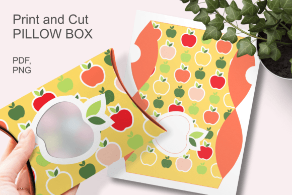Yellow Pillow Window Box with Apples: 3D SVG Gift Boxes